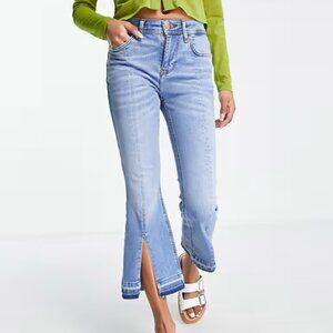 River Island Petite Kickflare Cropped Jeans Size UK12XS | NWT | Medium Blue
